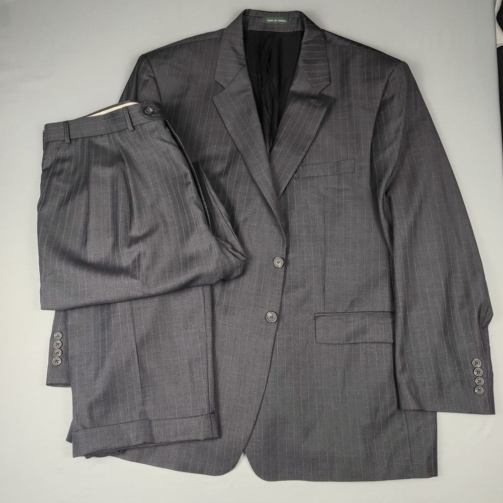 Lauren Ralph Lauren Suit Mens 50R Gray 2 Piece Wool Pinstripe Woolmark Canada
